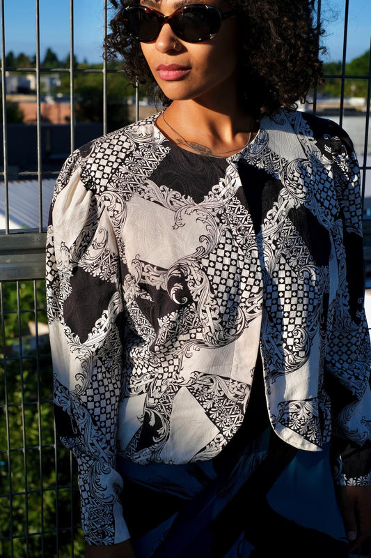 80's Silk Black and White Blazer