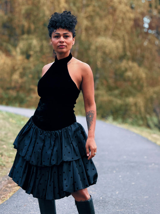 1980's Black Velvet and Taffeta Dress