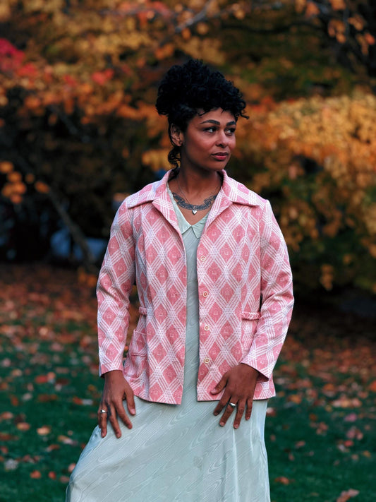 70's Peach Diamond-Pattern Blazer