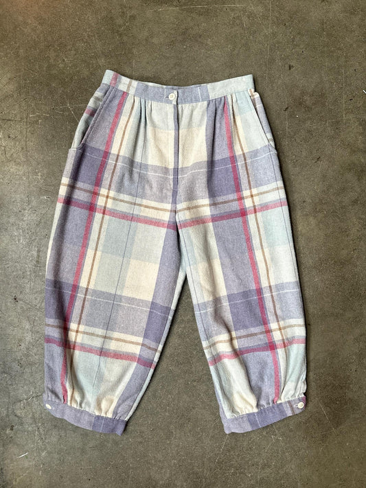 1980'S Vintage high-waisted plaid wool-blend balloon pants